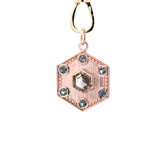 Sunstone & Sapphires Hexagon Pendant in Rose Gold