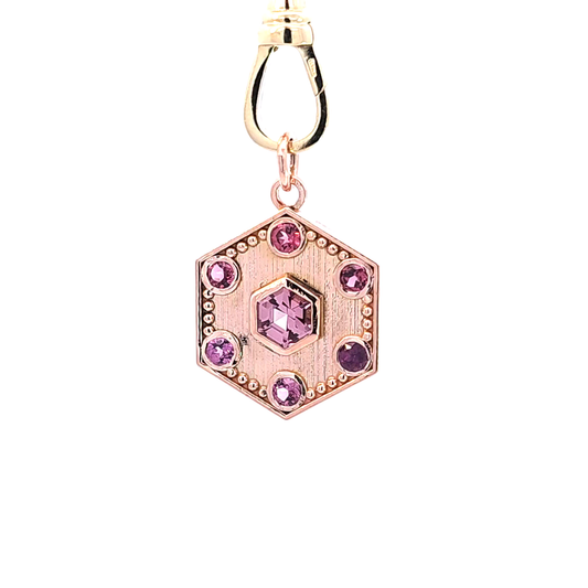 Dragon & Rhodolite Garnet Hexagon Pendant in Rose Gold