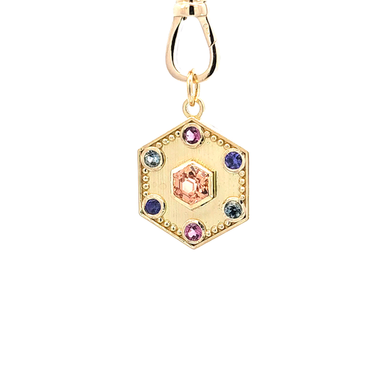 Malaya Garnet & Sapphires Hexagon Pendant 18KY