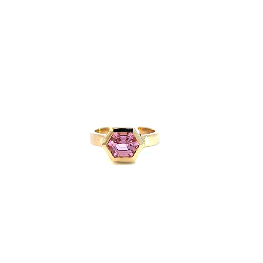 Pink Tourmaline Hexagon Ring