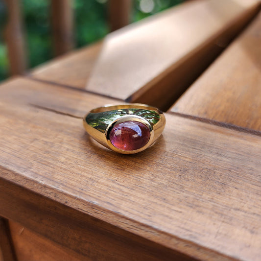 Pink Tourmaline Cabochon Signet Ring