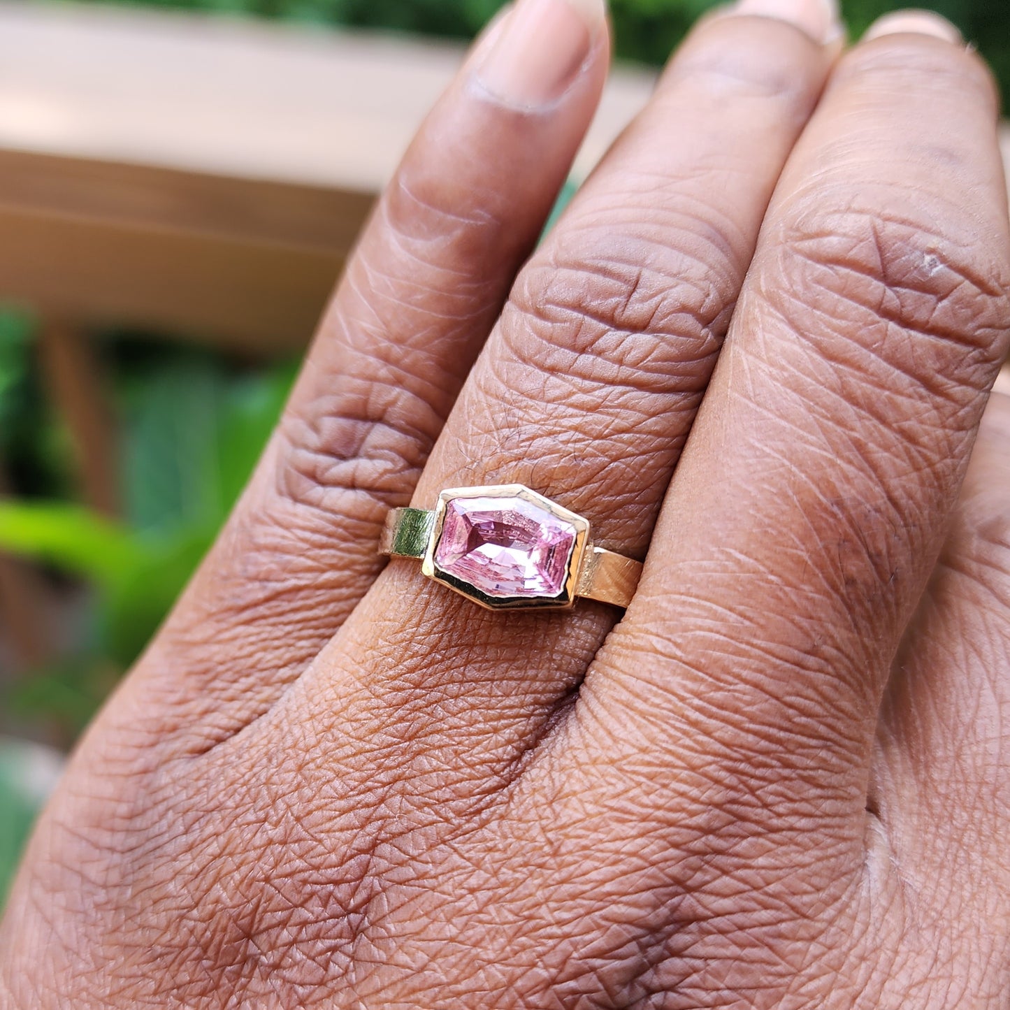 Pink Sapphire Hexagon Ring