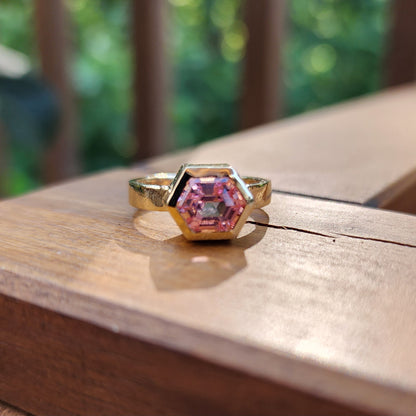 Pink Tourmaline Hexagon Ring