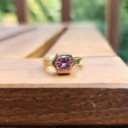 Pink Tourmaline Hexagon Ring