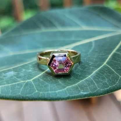 Pink Tourmaline Hexagon Ring