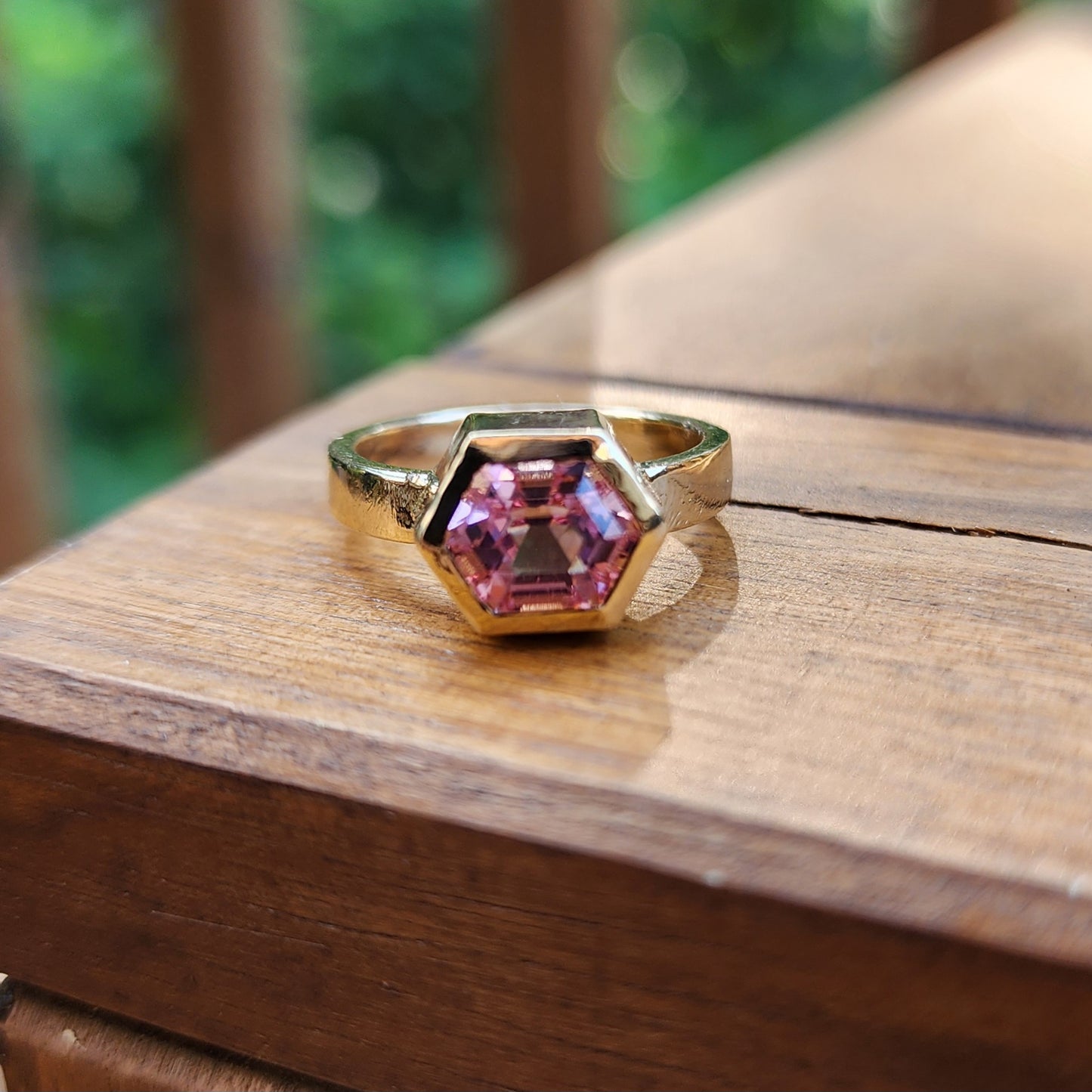 Pink Tourmaline Hexagon Ring