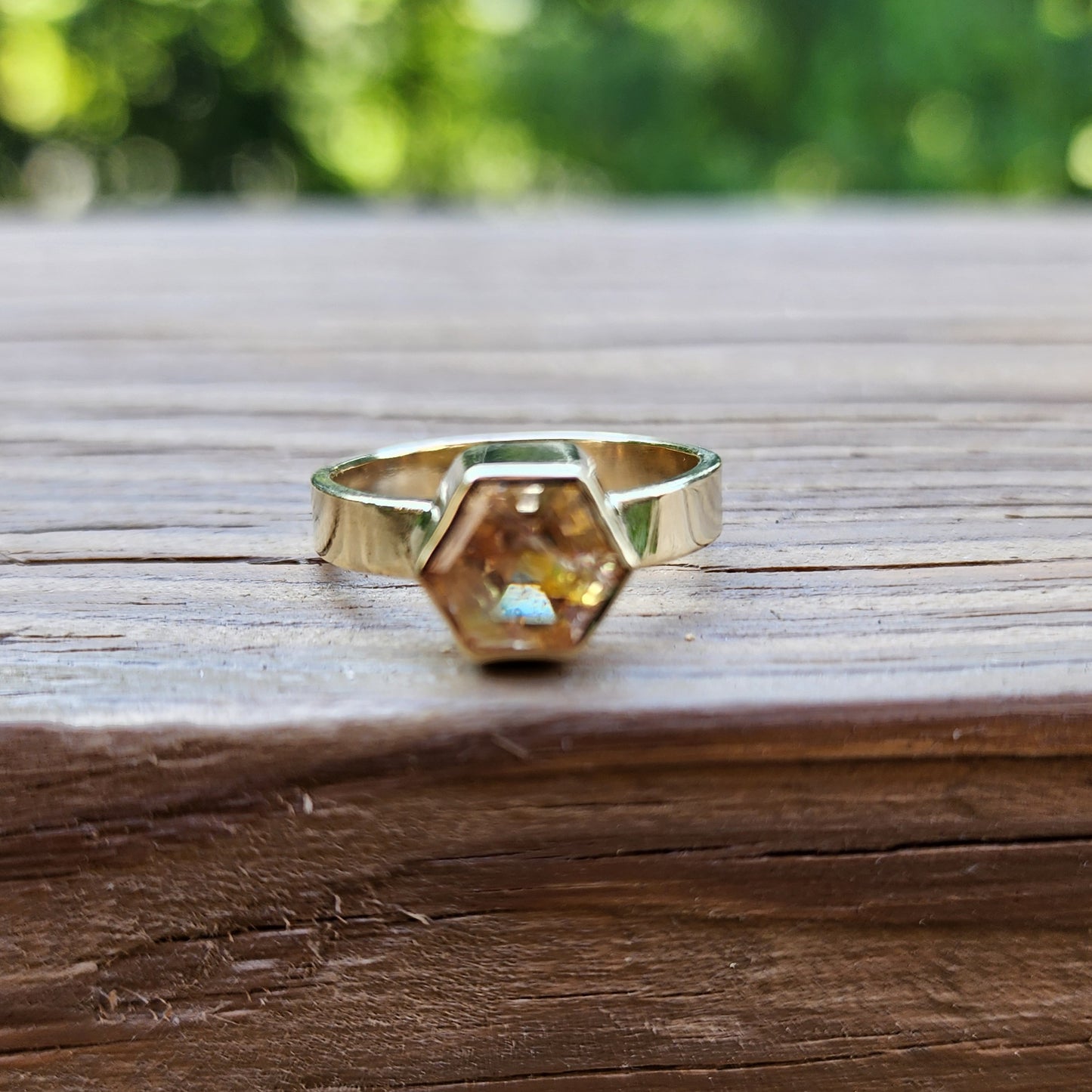 Sunstone Hexagon Ring