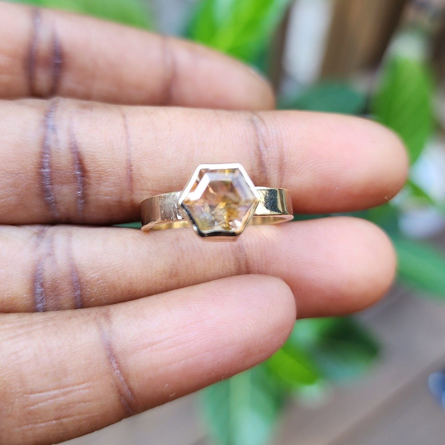 Sunstone Hexagon Ring