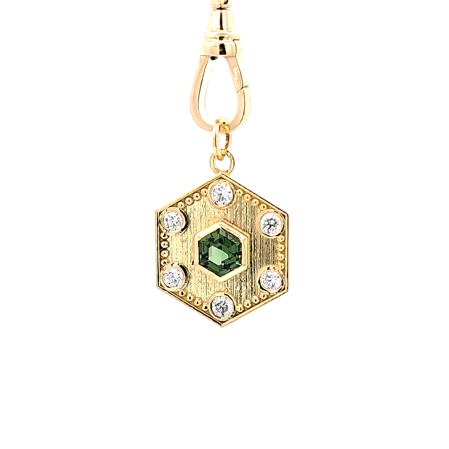 Chrome Tourmaline & Diamonds Hexagon Pendant