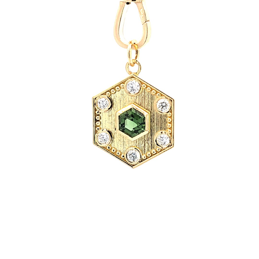 Chrome Tourmaline & Diamonds Hexagon Pendant