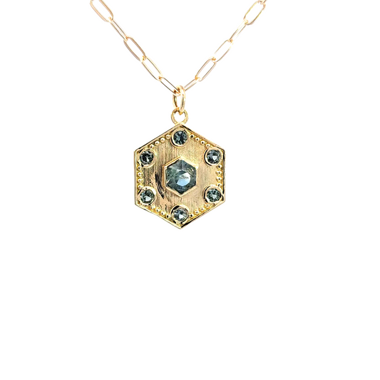 Green Sapphires Hexagon Pendant