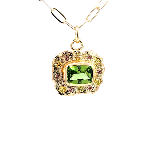 Peridot, Sapphires & Diamonds Molten Pendant