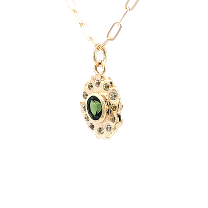 Green Sapphires Oval Molten Pendant