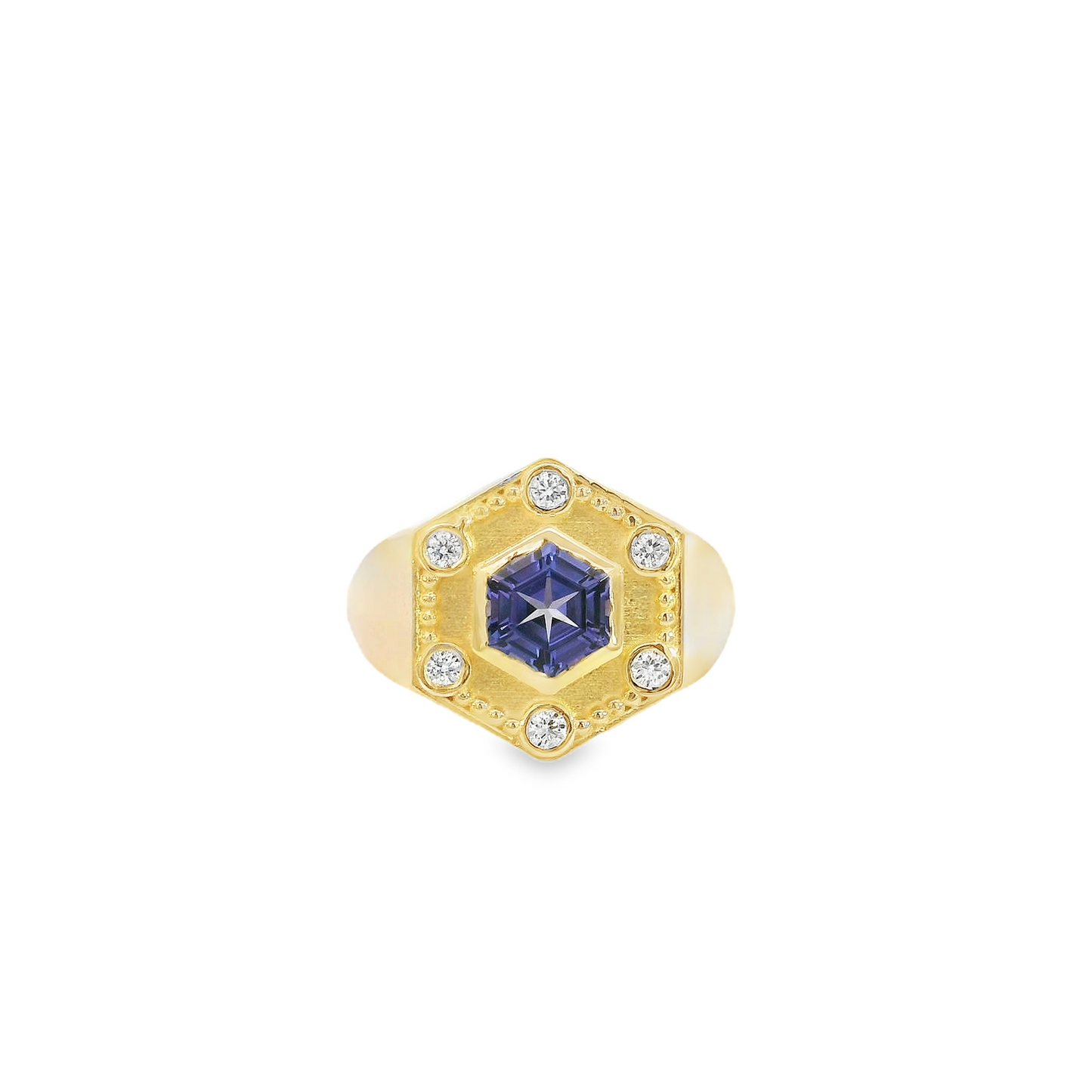 Tanzanite & Diamonds Hexagon Ring