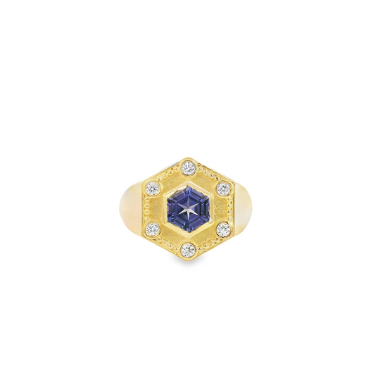 Tanzanite & Diamonds Hexagon Ring