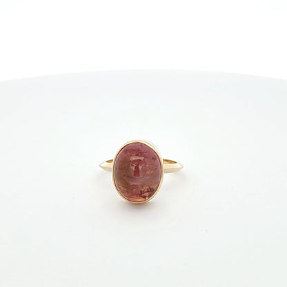 Pink Tourmaline Cabochon Knife Edge Ring