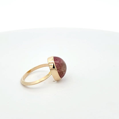 Pink Tourmaline Cabochon Knife Edge Ring