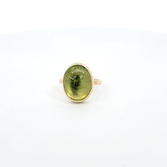 Oval Green Tourmaline Cabochon Ring