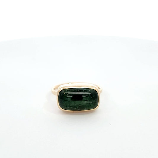Deep Green Tourmaline Cabochon Ring (Slim)