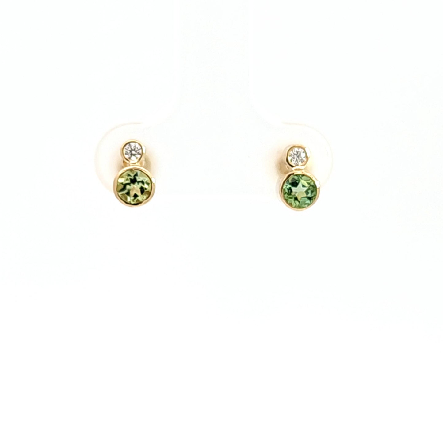 Green Tourmaline & Diamonds Stud Earrings