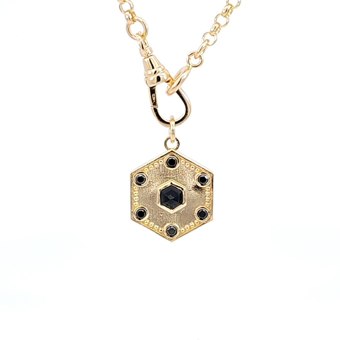 Black Diamonds & Spinel Hexagon Pendant Charm