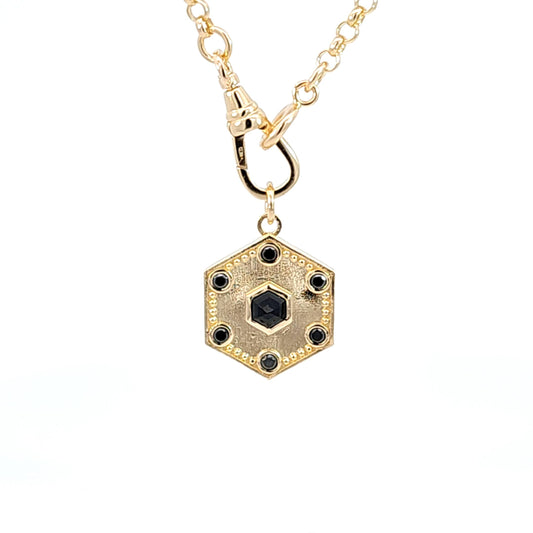 Black Diamonds & Spinel Hexagon Pendant Charm