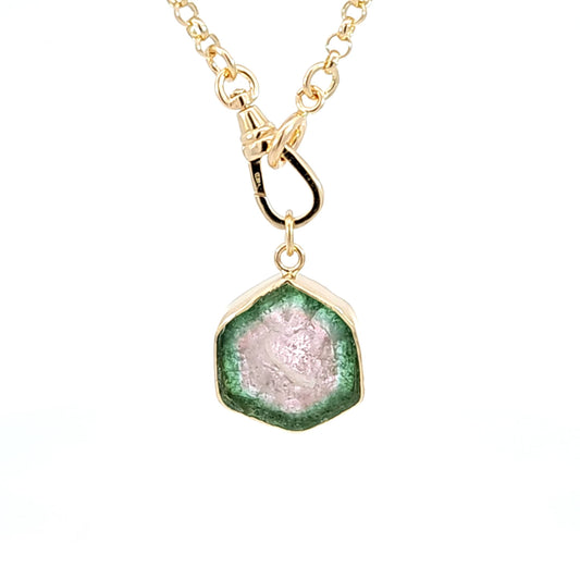 Med Watermelon Tourmaline Slice Pendant