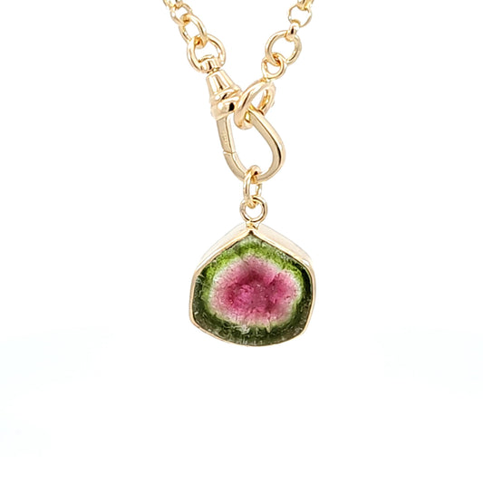 Watermelon Tourmaline Slice Pendant 1