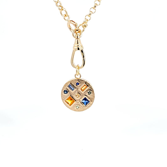 Multi Gem Pendant, Blue & Yellow Sapphires 14K