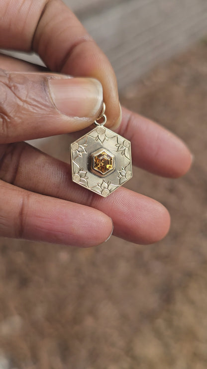 Gold Grossular Garnet Hexagon Pendant