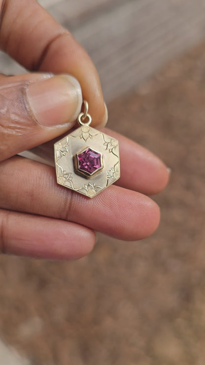 Malaya Garnet Engraved Hexagon Pendant