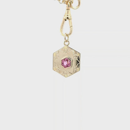 Pink Tourmaline Engraved Hexagon Pendant