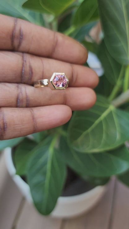 Pink Tourmaline Hexagon Ring