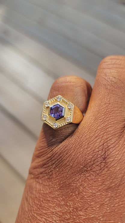 Tanzanite & Diamonds Hexagon Ring