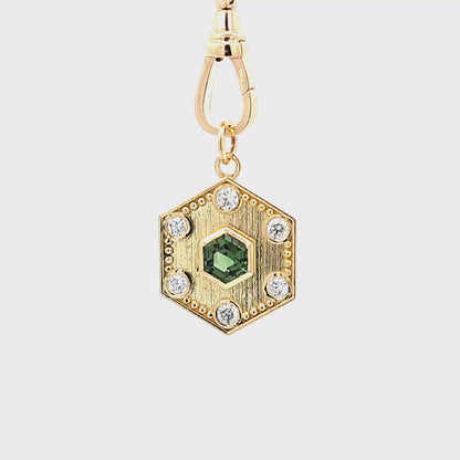 Chrome Tourmaline & Diamonds Hexagon Pendant