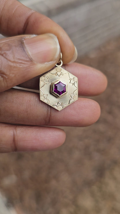 Purple Garnet Hexagon Pendant