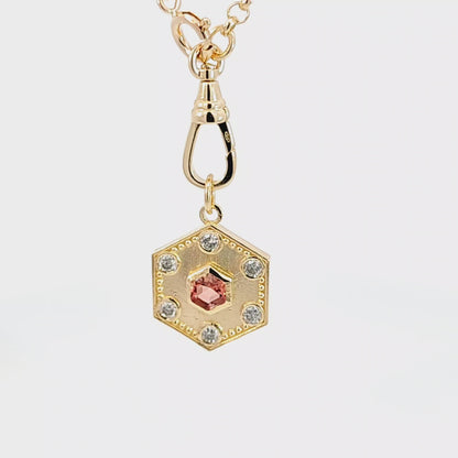 Sunstone & Diamonds Hexagon Pendant