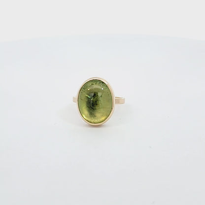 Oval Green Tourmaline Cabochon Ring