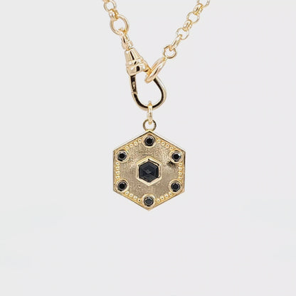 Black Diamonds & Spinel Hexagon Pendant Charm