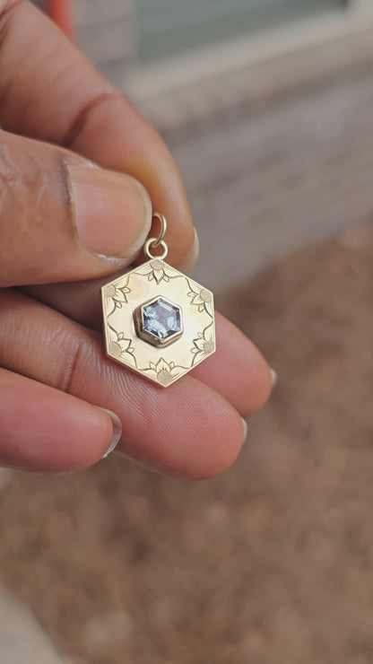 Steel Blue Sapphire Hexagon Pendant