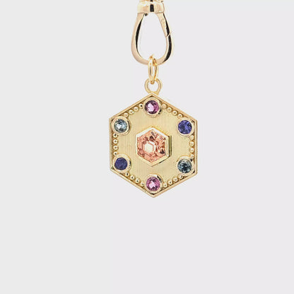 Malaya Garnet & Sapphires Hexagon Pendant 18KY