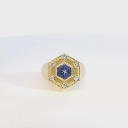 Tanzanite & Diamonds Hexagon Ring