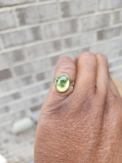 Oval Green Tourmaline Cabochon Ring