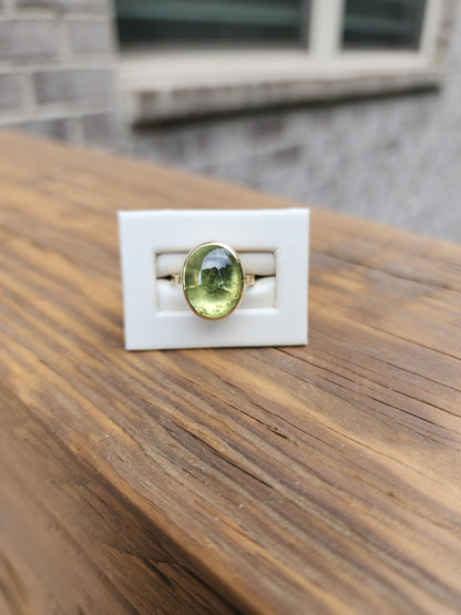 Oval Green Tourmaline Cabochon Ring