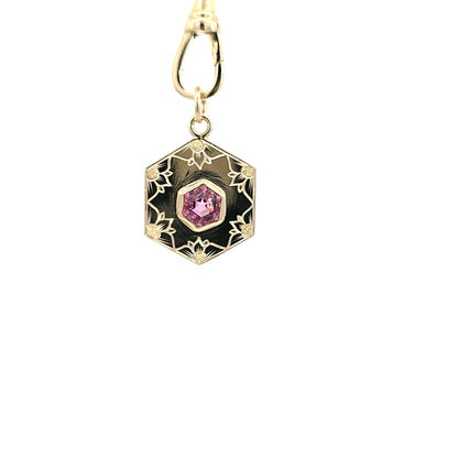 Pink Tourmaline Engraved Hexagon Pendant