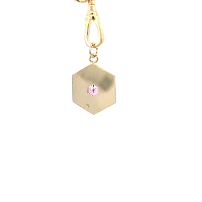 Pink Tourmaline Engraved Hexagon Pendant