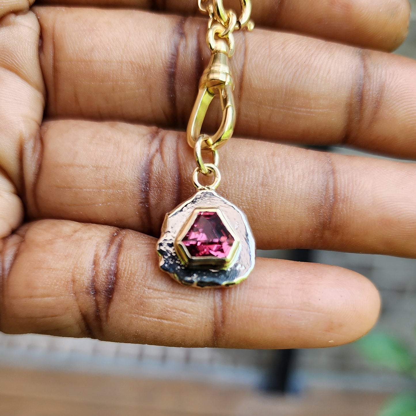 Lindi Malaya Garnet 2 Tone Triangle Pendant