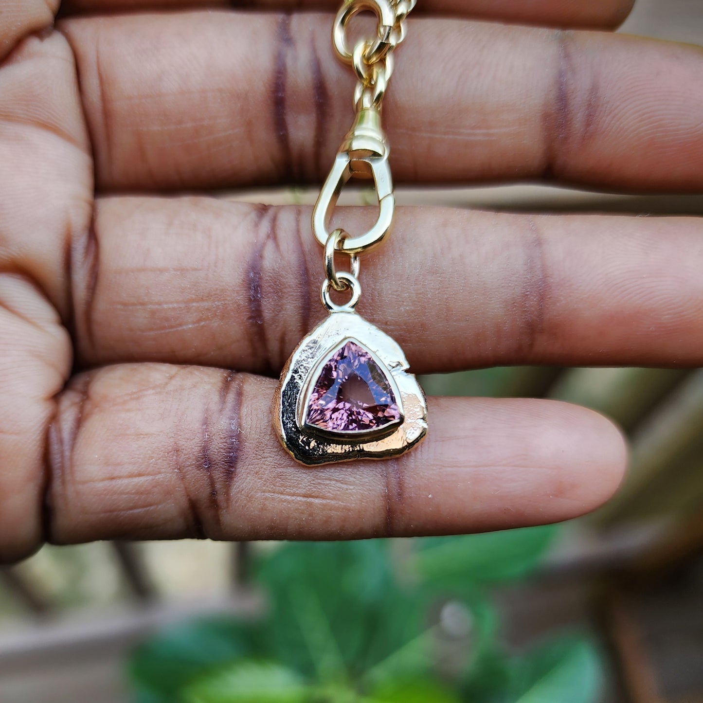 Pink Tourmaline Trillion Pendant