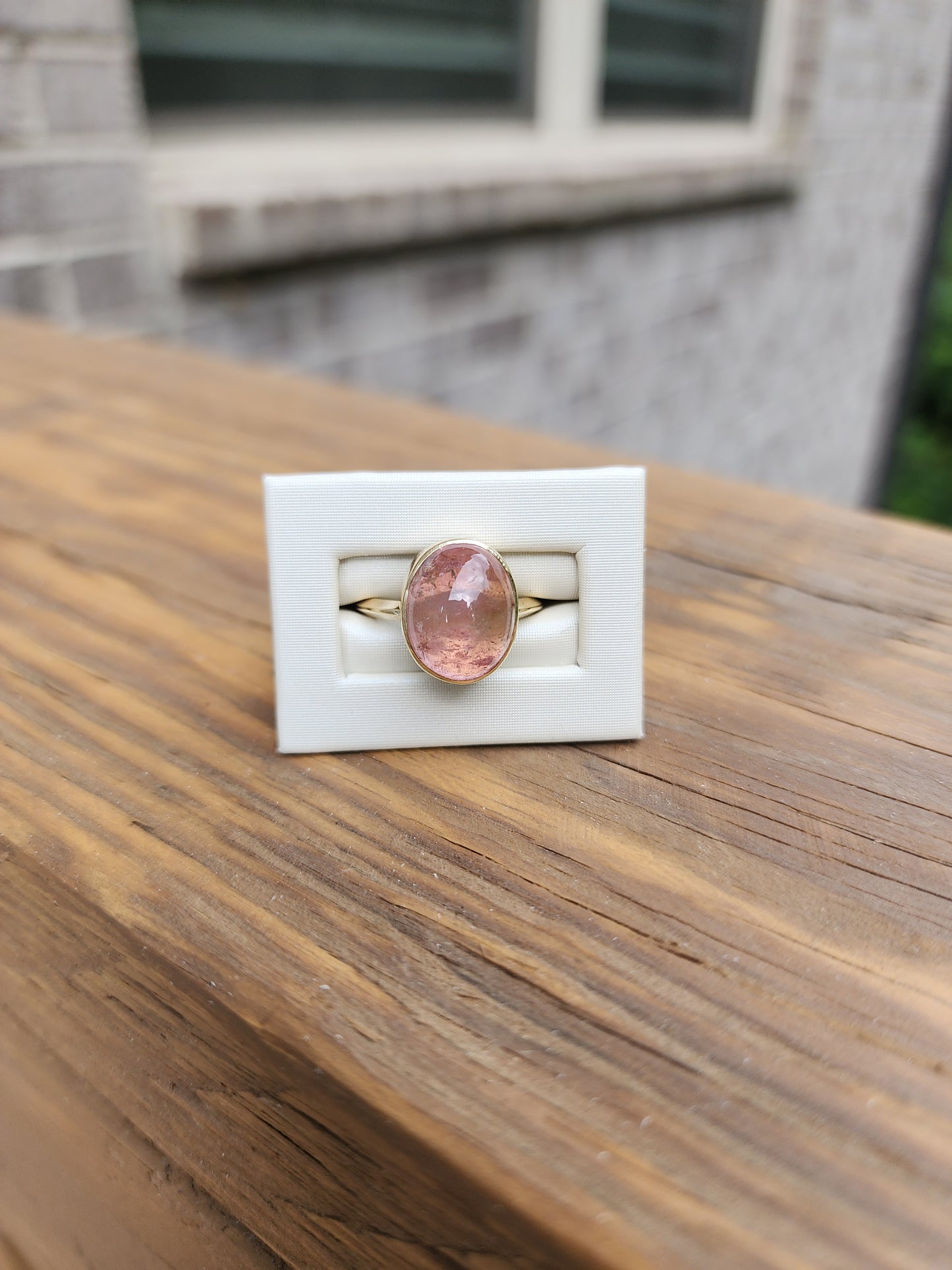 Pink Tourmaline Cabochon Knife Edge Ring