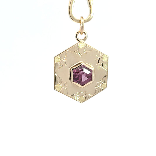 Malaya Garnet Engraved Hexagon Pendant